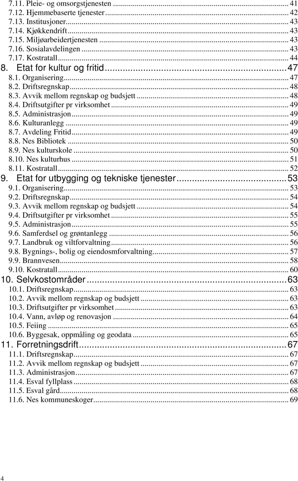 Administrasjon... 49 8.6. Kulturanlegg... 49 8.7. Avdeling Fritid... 49 8.8. Nes Bibliotek... 50 8.9. Nes kulturskole... 50 8.10. Nes kulturhus... 51 8.11. Kostratall... 52 9.