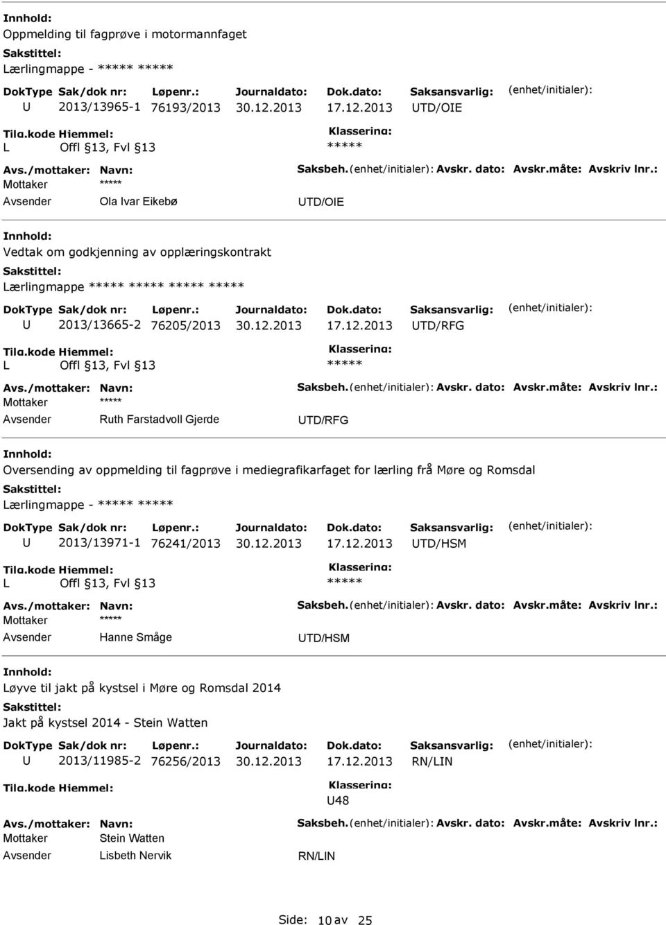 : Mottaker Ruth Farstadvoll Gjerde TD/RFG Oversending av oppmelding til fagprøve i mediegrafikarfaget for lærling frå Møre og Romsdal ærlingmappe - 2013/13971-1 76241/2013 TD/HSM Avs.