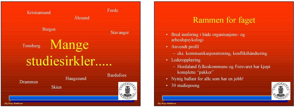 Bred innføring i både organisasjons- og arbeidspsykologi Anvendt profil eks.