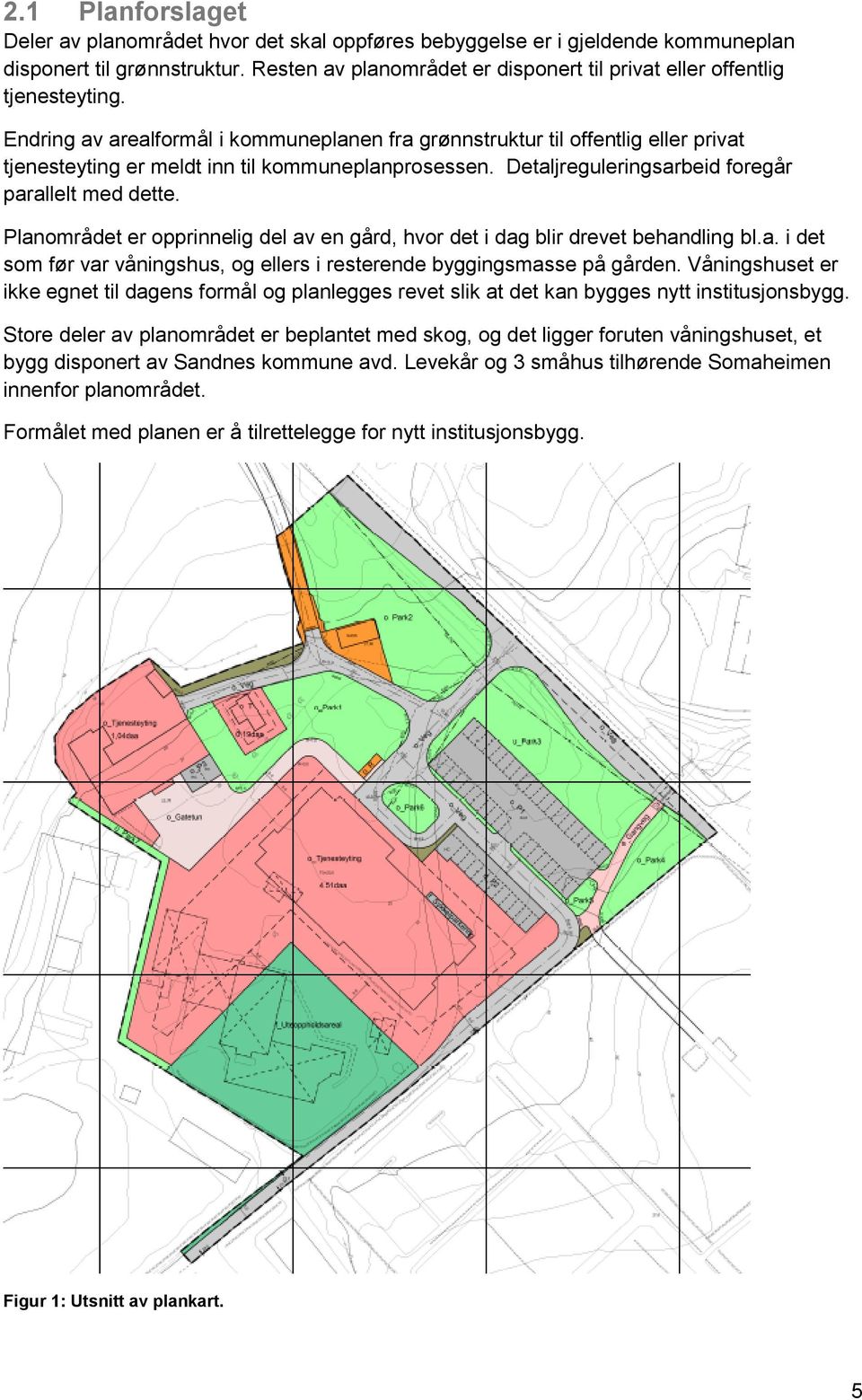 Endring av arealformål i kommuneplanen fra grønnstruktur til offentlig eller privat tjenesteyting er meldt inn til kommuneplanprosessen. Detaljreguleringsarbeid foregår parallelt med dette.