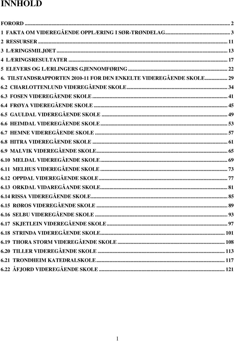 5 GAULDAL VIDEREGÅENDE SKOLE... 49 6.6 HEIMDAL VIDEREGÅENDE SKOLE... 53 6.7 HEMNE VIDEREGÅENDE SKOLE... 57 6.8 HITRA VIDEREGÅENDE SKOLE... 61 6.9 MALVIK VIDEREGÅENDE SKOLE... 65 6.