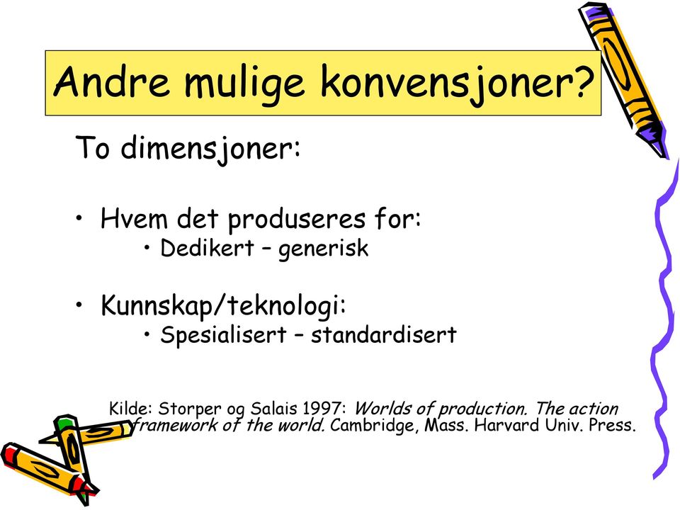 Kunnskap/teknologi: Spesialisert standardisert Kilde: Storper og