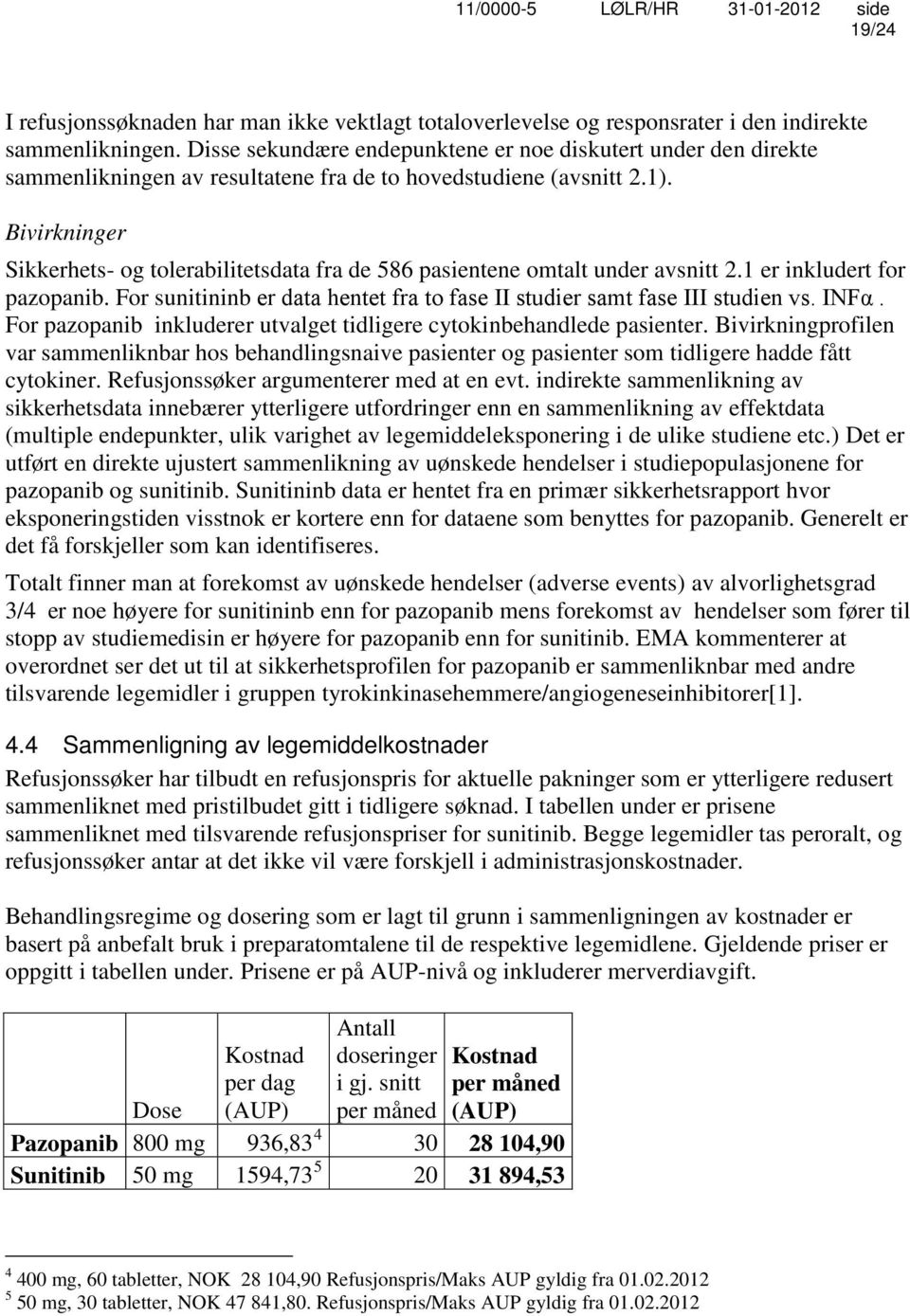 Bivirkninger Sikkerhets- og tolerabilitetsdata fra de 586 pasientene omtalt under avsnitt 2.1 er inkludert for pazopanib. For sunitininb er data hentet fra to fase II studier samt fase III studien vs.