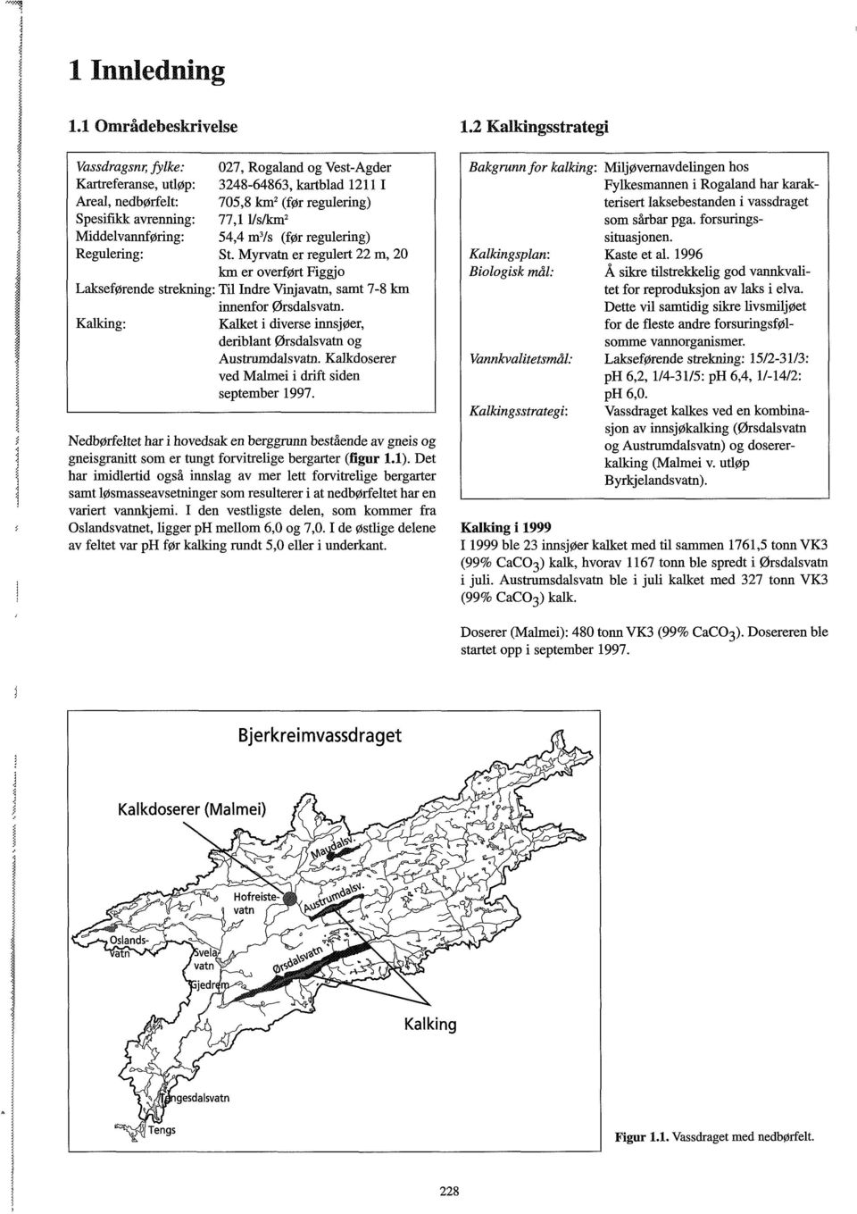 km (før regulering), l/s/km, m /s (før regulering) St. Myrvatn er regulert m, km er overført Figgjo Til Indre Vinjavatn, samt - km innenfor Ørsdalsvatn.