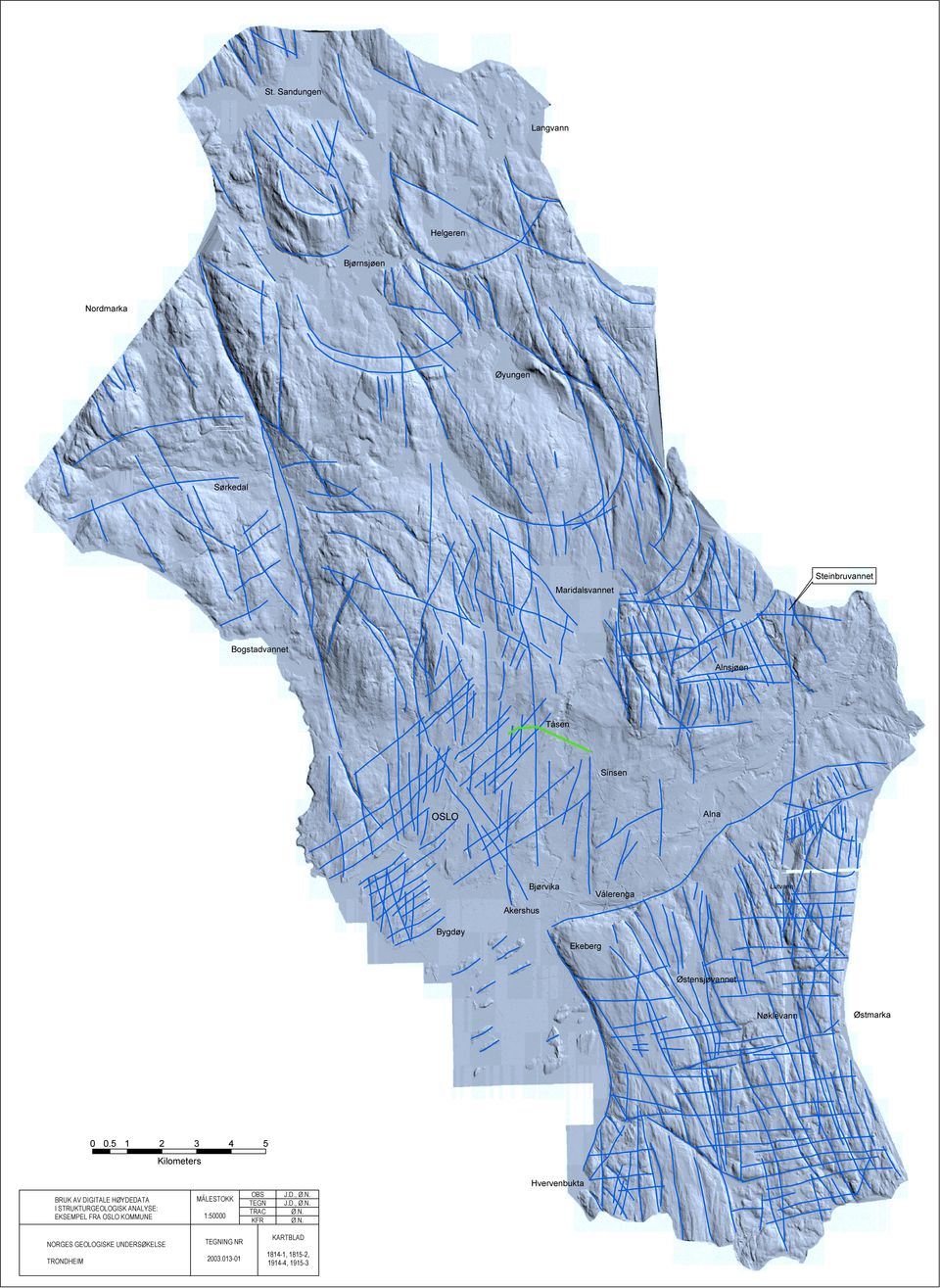 5 1 2 3 4 5 Kilometers Hvervenbukta BRUK AV DIGITALE HØYDEDATA I STRUKTURGEOLOGISK ANALYSE: EKSEMPEL FRA OSLO KOMMUNE MÅLESTOKK