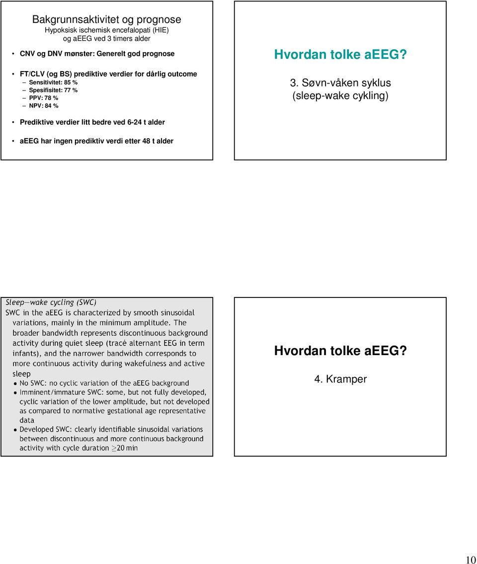 Spesifisitet: 77 % PPV: 78 % NPV: 84 % Hvordan tolke aeeg? 3.