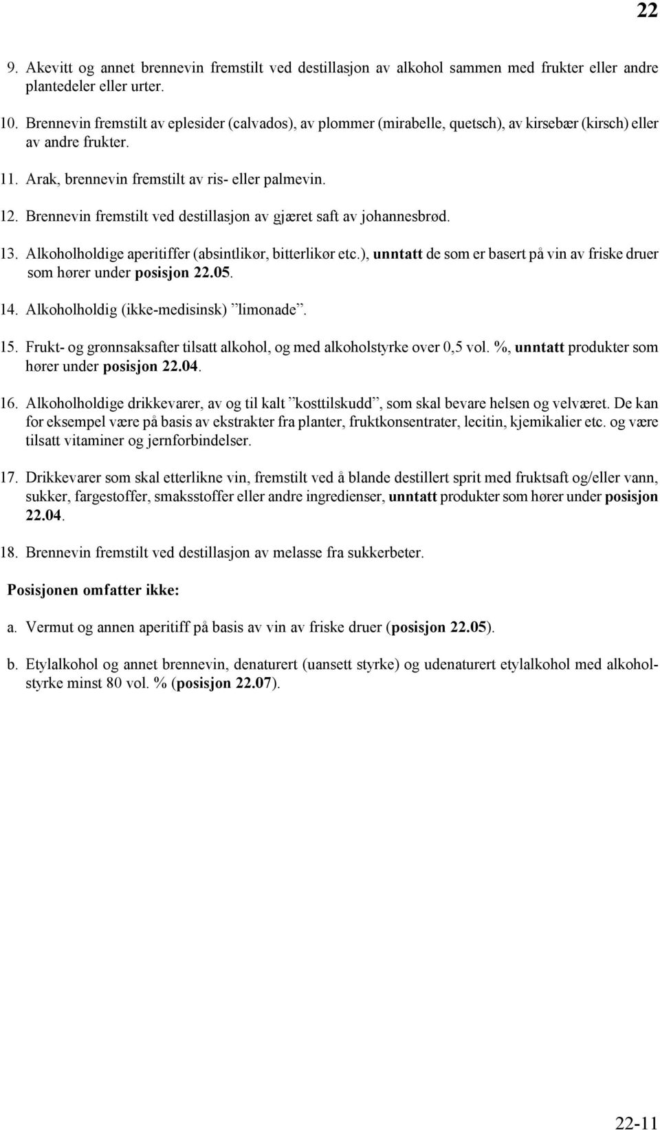 Brennevin fremstilt ved destillasjon av gjæret saft av johannesbrød. 13. Alkoholholdige aperitiffer (absintlikør, bitterlikør etc.