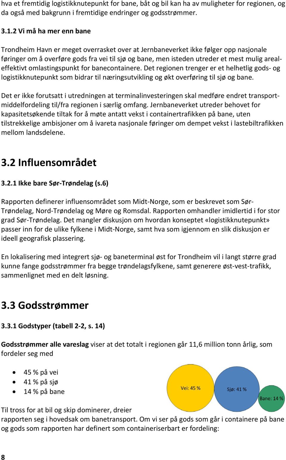 arealeffektivt omlastingspunkt for banecontainere. Det regionen trenger er et helhetlig gods og logistikknutepunkt som bidrar til næringsutvikling og økt overføring til sjø og bane.