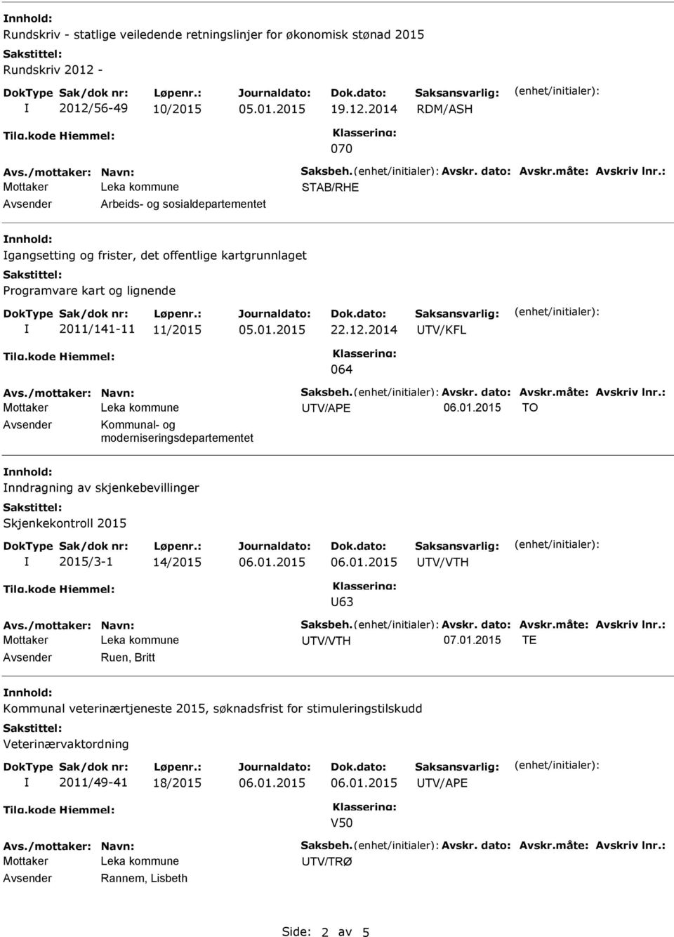 /mottaker: Navn: Saksbeh. Avskr. dato: Avskr.måte: Avskriv lnr.: TO Kommunal- og moderniseringsdepartementet nnhold: nndragning av skjenkebevillinger Skjenkekontroll 2015 2015/3-1 14/2015 63 Avs.