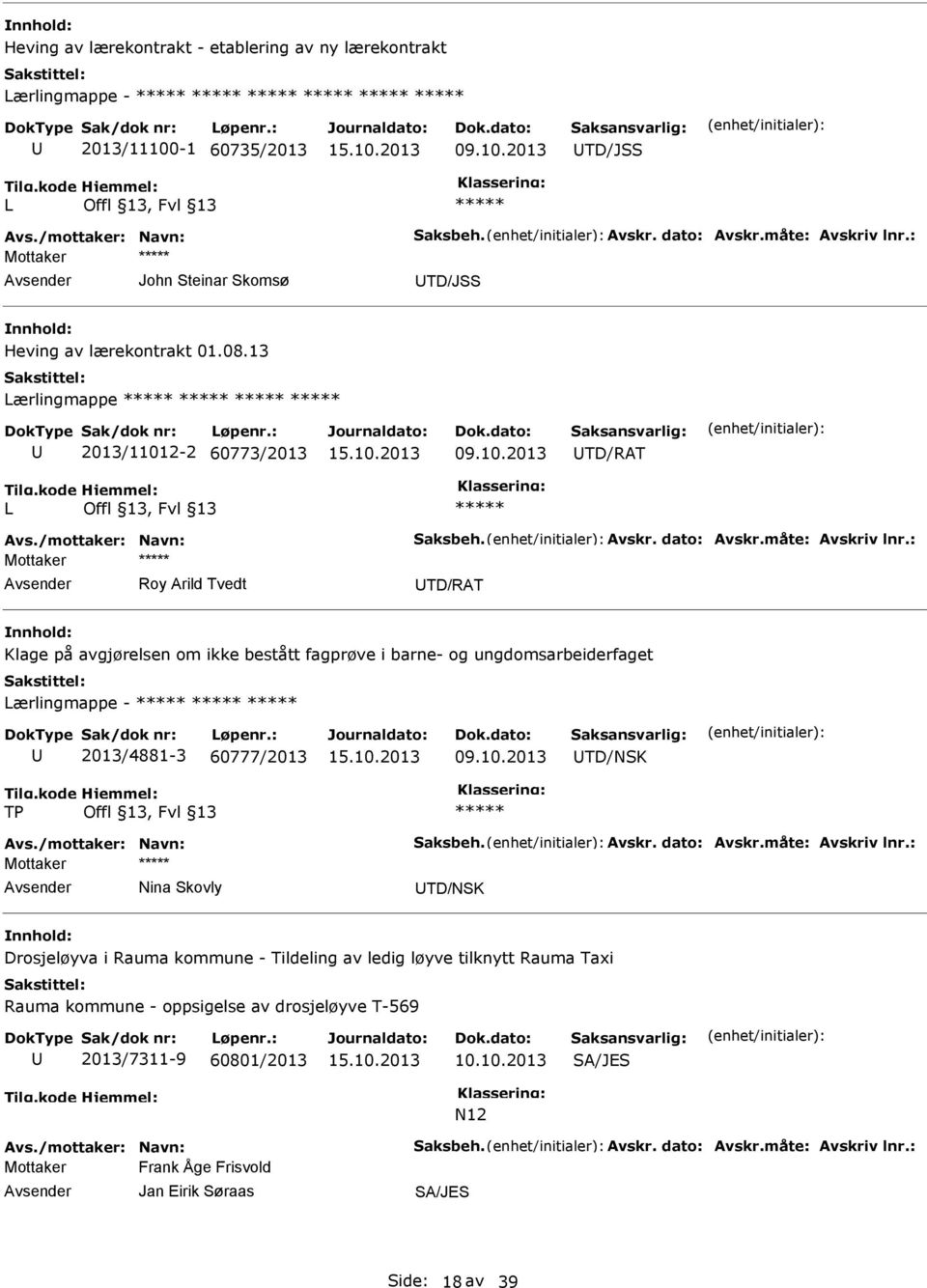 13 Lærlingmappe 2013/11012-2 60773/2013 TD/RAT L Roy Arild Tvedt TD/RAT Klage på avgjørelsen om ikke bestått fagprøve i barne- og ungdomsarbeiderfaget