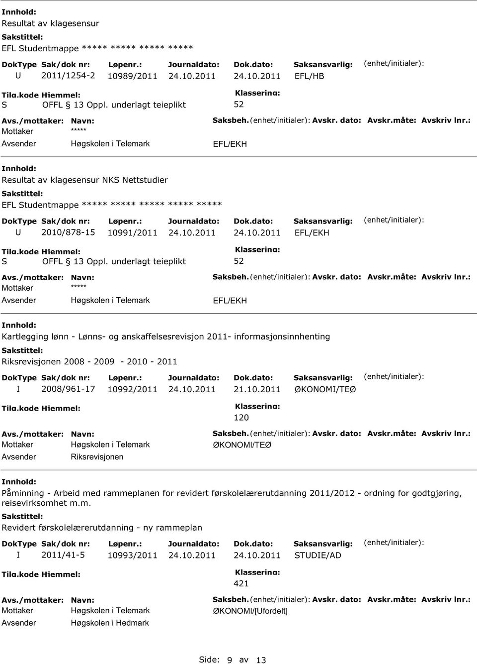 : Kartlegging lønn - Lønns- og anskaffelsesrevisjon 2011- informasjonsinnhenting Riksrevisjonen 2008-2009 - 2010-2011 2008/961-17 10992/2011 ØKONOM/TEØ Riksrevisjonen 120 aksbeh. Avskr. dato: Avskr.