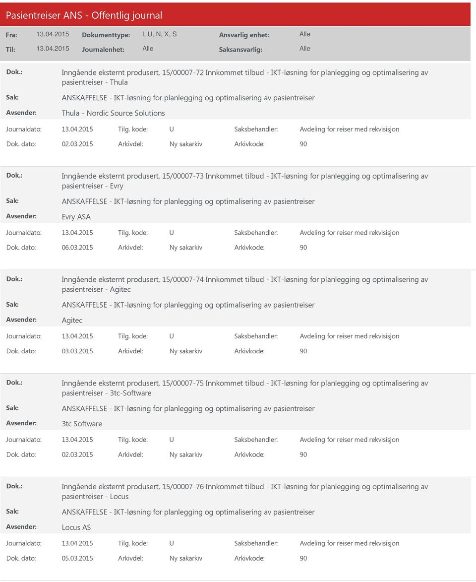 2015 Arkivdel: Ny sakarkiv Arkivkode: 90 Inngående eksternt produsert, 15/00007-74 Innkommet tilbud - IKT-løsning for planlegging og optimalisering av pasientreiser - Agitec Agitec Dok. dato: 03.