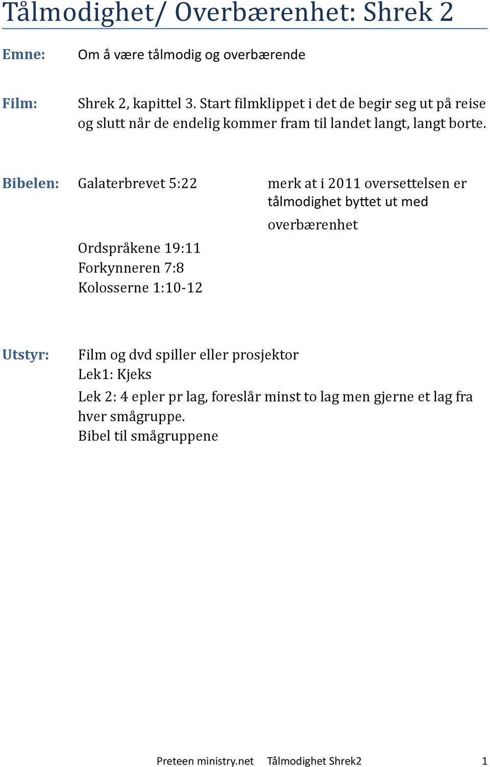 Bibelen: Galaterbrevet 5:22 merk at i 2011 oversettelsen er tålmodighet by3et ut med Ordspra kene 19:11 Forkynneren 7:8 Kolosserne 1:10-12