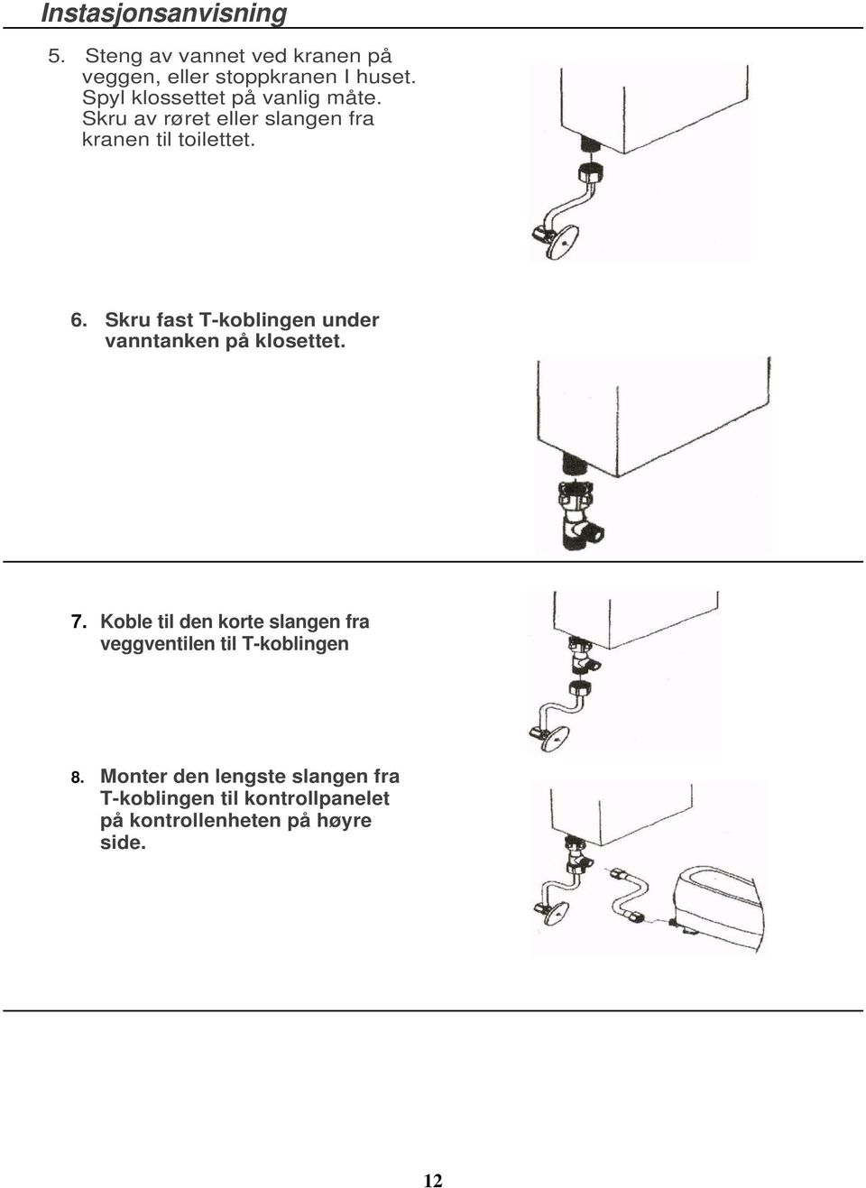 Skru fast T-koblingen under vanntanken på klosettet. 7.