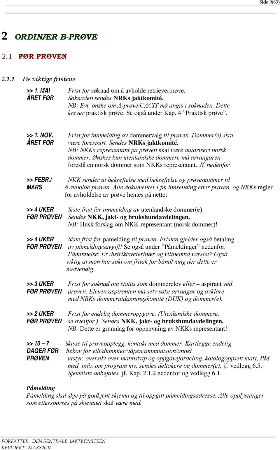 Dommer(e) skal ÅRET FØR være forespurt. Sendes NRKs jaktkomité. NB: NKKs representant på prøven skal være autorisert norsk dommer.