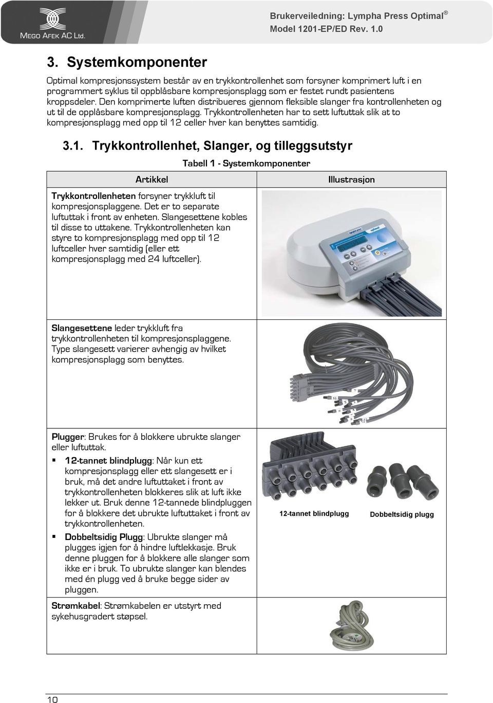 Trykkontrollenheten har to sett luftuttak slik at to kompresjonsplagg med opp til 12