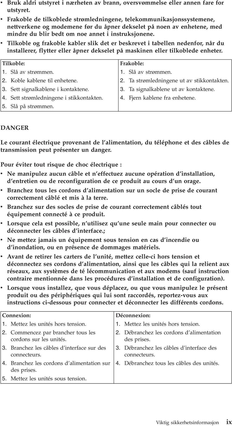 Tilkoble og frakoble kabler slik det er beskreet i tabellen nedenfor, når du installerer, flytter eller åpner dekselet på maskinen eller tilkoblede enheter. Tilkoble: 1. Slå a strømmen. 2.