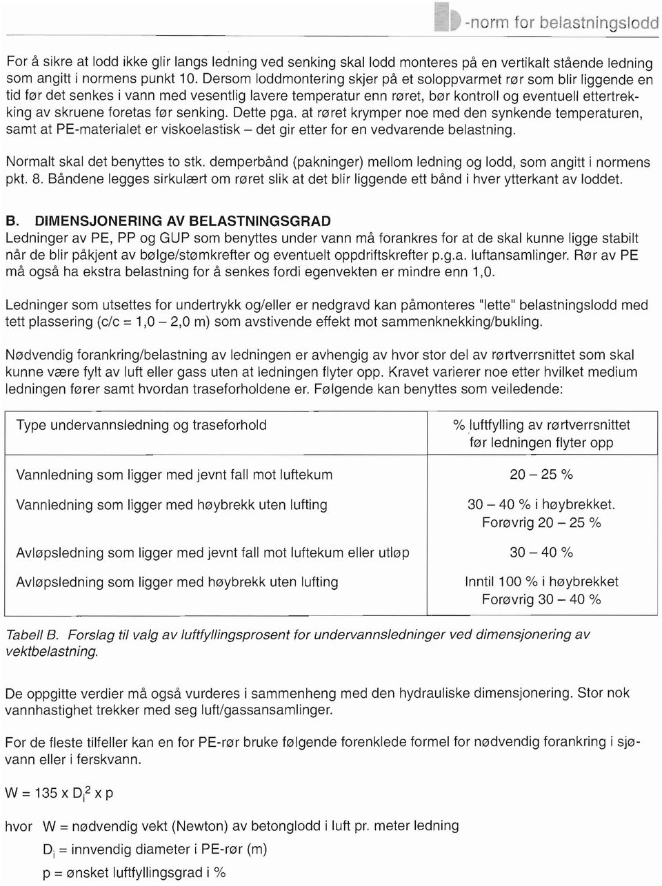 før senking. Dette pga. at røret krymper noe med den synkende temperaturen, samt at PE-materialet er viskoelastisk - det gir etter for en vedvarende belastning. Normalt skal det benyttes to stk.