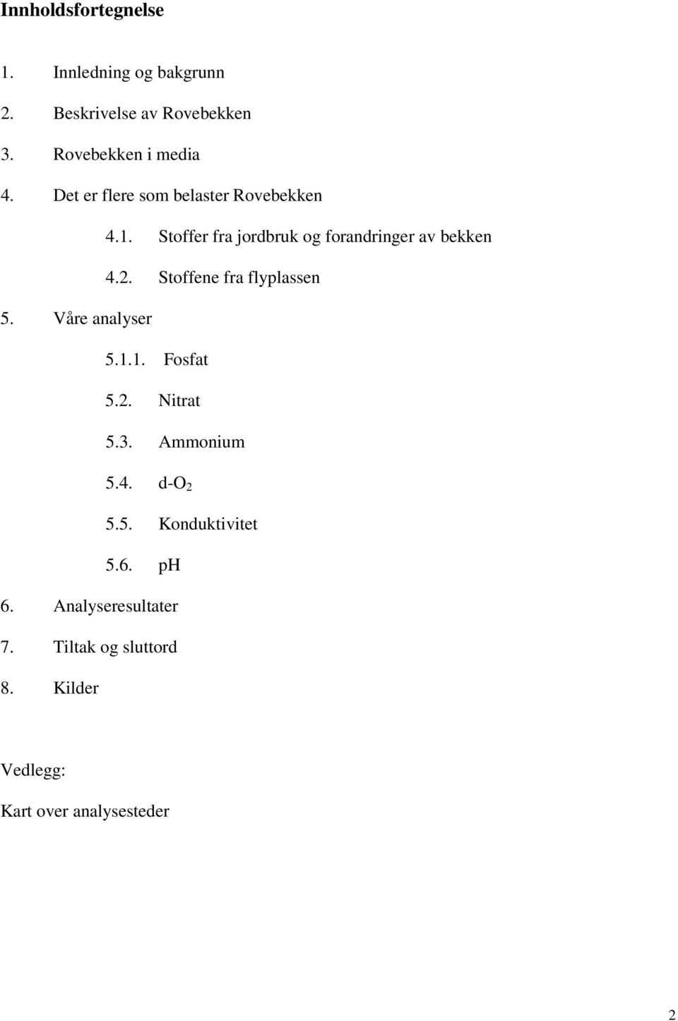 Stoffene fra flyplassen 5. Våre analyser 5.1.1. Fosfat 5.2. Nitrat 5.3. Ammonium 5.4. d-o 2 5.5. Konduktivitet 5.