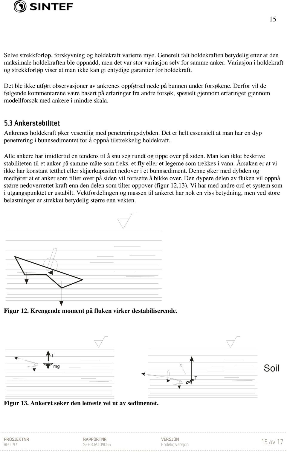 Derfor vil de følgende kommentarene være basert på erfaringer fra andre forsøk, spesielt gjennom erfaringer gjennom modellforsøk med ankere i mindre skala. 5.