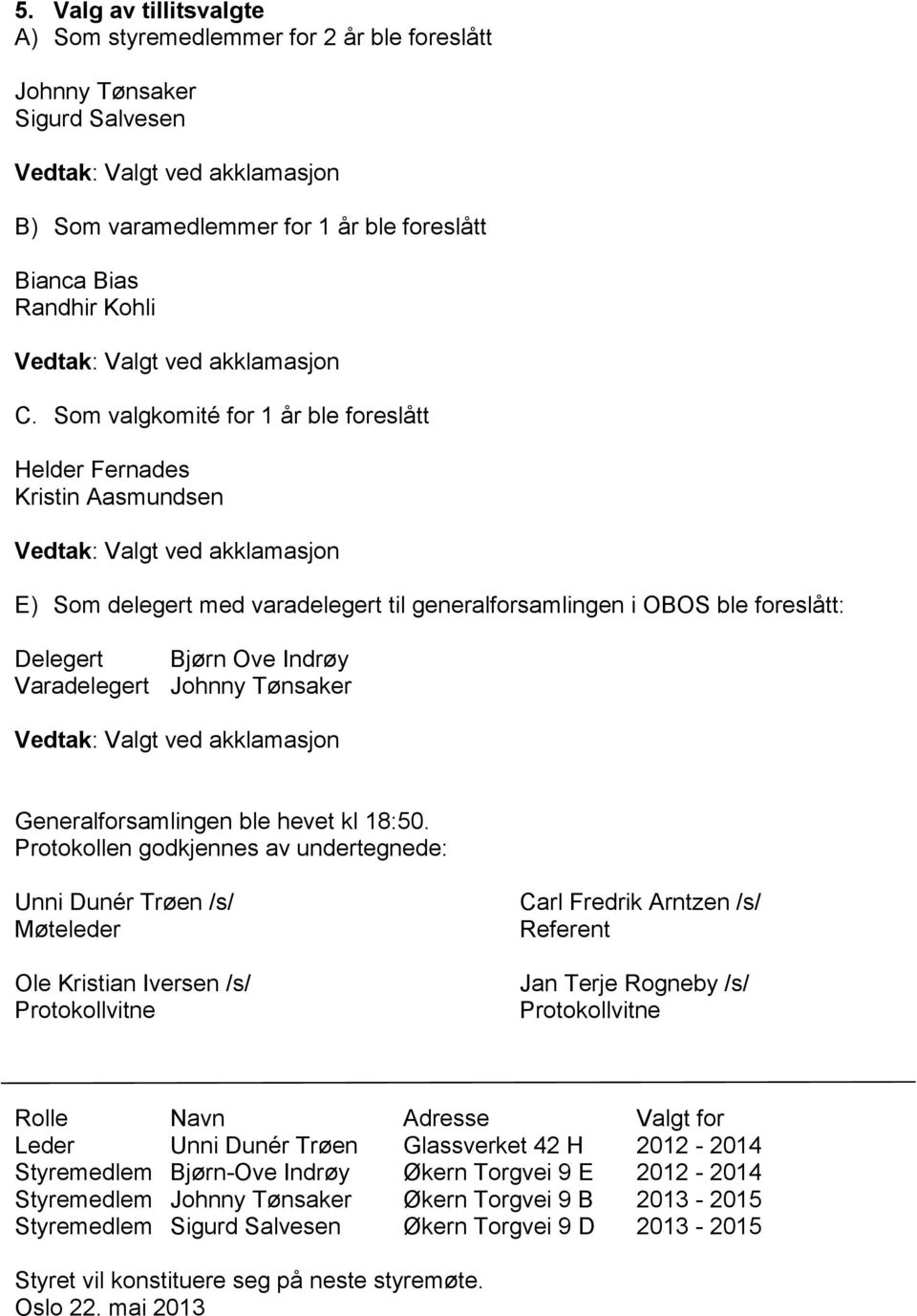 Tønsaker Generalforsamlingen ble hevet kl 18:50.