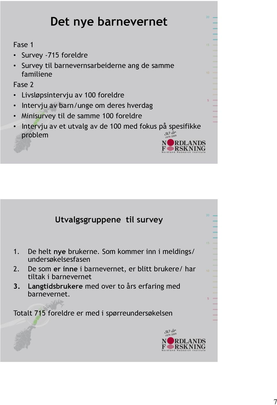 problem Utvalgsgruppene til survey 1. De helt nye brukerne. Som kommer inn i meldings/ undersøkelsesfasen 2.