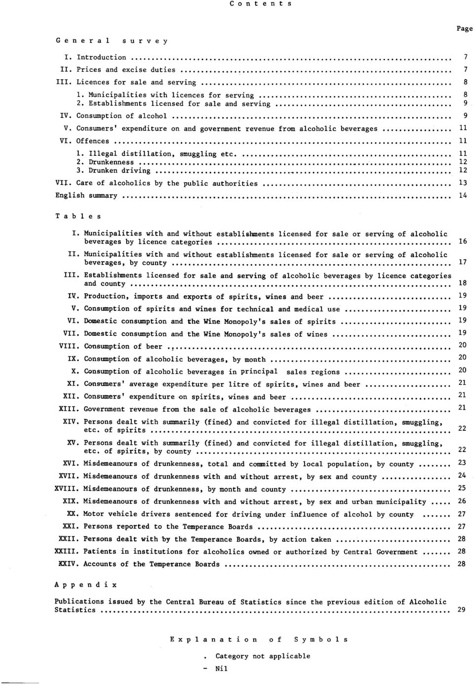 Illegal distillation, smuggling etc. 2. Drunkenness 3. Drunken driving VII. Care of alcoholics by the public authorities English summary Tab 1 e s 8 9 9 1 1 1 1 11 12 12 13 14 I.