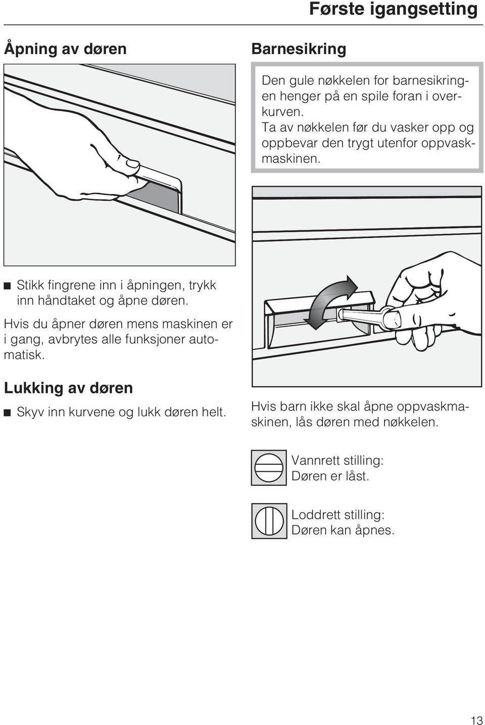 ^ Stikk fingrene inn i åpningen, trykk inn håndtaket og åpne døren.