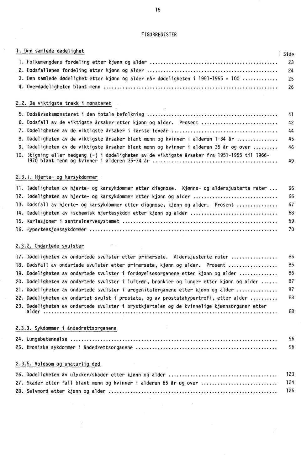 Dødsårsaksmonsteret i den totale befolkning 41 6. Dødsfall av de viktigste årsaker etter kjønn og alder. Prosent 42 7. Dødeligheten av de viktigste årsaker i forste leveår 44 8.