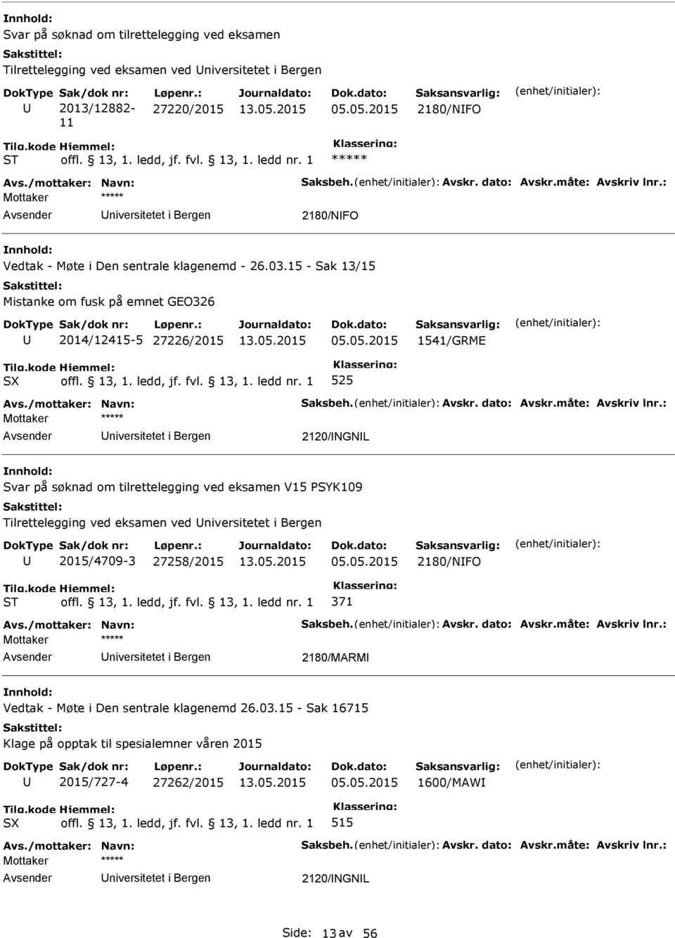 05.2015 1541/GRME SX 525 Avs./mottaker: avn: Saksbeh. Avskr. dato: Avskr.måte: Avskriv lnr.