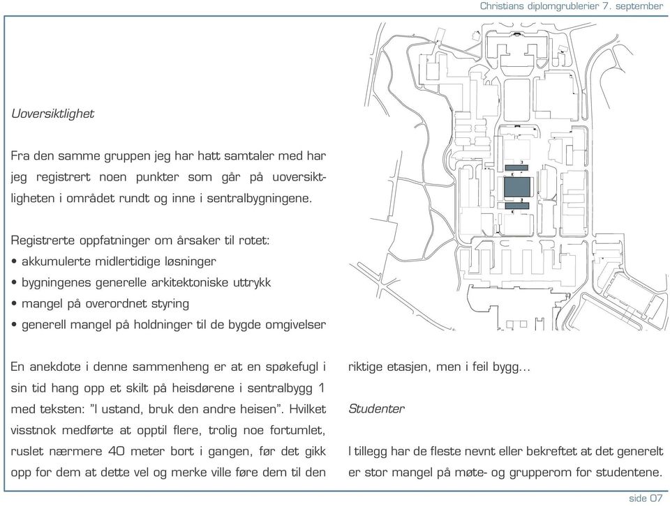 Registrerte oppfatninger om årsaker til rotet: akkumulerte midlertidige løsninger bygningenes generelle arkitektoniske uttrykk mangel på overordnet styring generell mangel på holdninger til de bygde