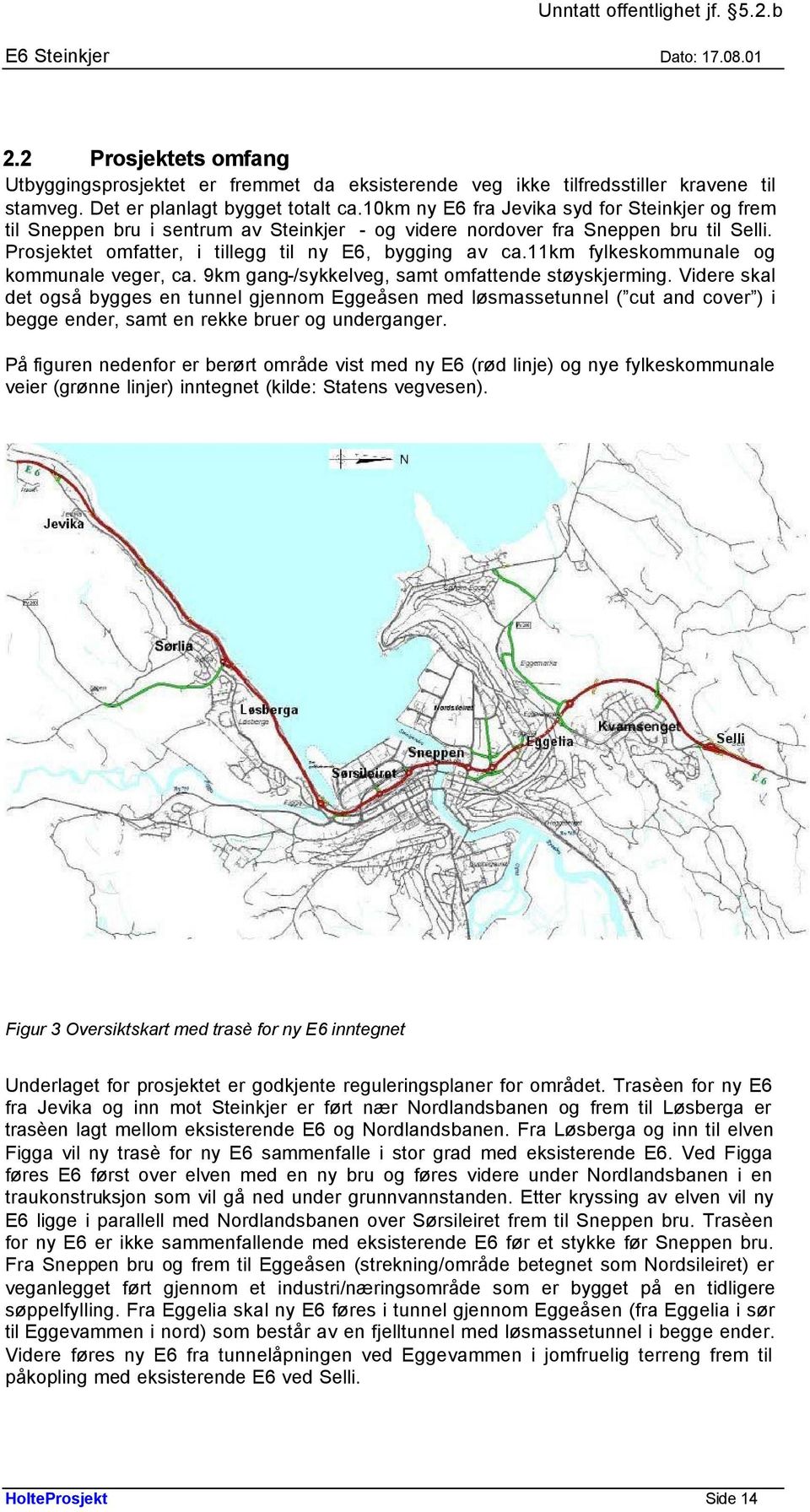 11km fylkeskommunale og kommunale veger, ca. 9km gang-/sykkelveg, samt omfattende støyskjerming.