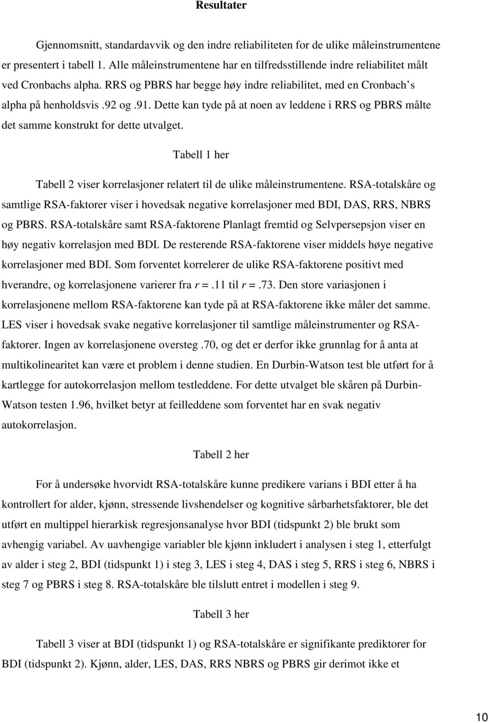 Dette kan tyde på at noen av leddene i RRS og PBRS målte det samme konstrukt for dette utvalget.- hvilket? Tabell 1 her Tabell 2 viser korrelasjoner relatert til de ulike måleinstrumentene.