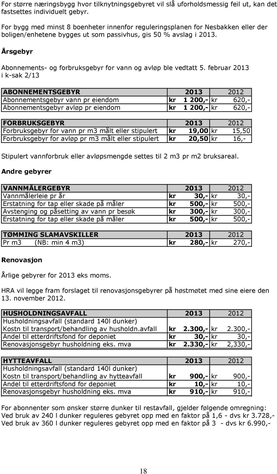 Årsgebyr Abonnements- og forbruksgebyr for vann og avløp ble vedtatt 5.