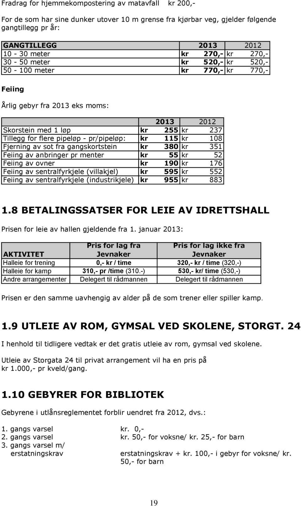 108 Fjerning av sot fra gangskortstein kr 380 kr 351 Feiing av anbringer pr menter kr 55 kr 52 Feiing av ovner kr 190 kr 176 Feiing av sentralfyrkjele (villakjel) kr 595 kr 552 Feiing av