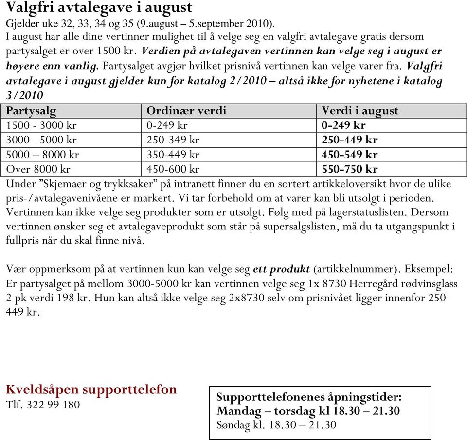 Partysalget avgjør hvilket prisnivå vertinnen kan velge varer fra.