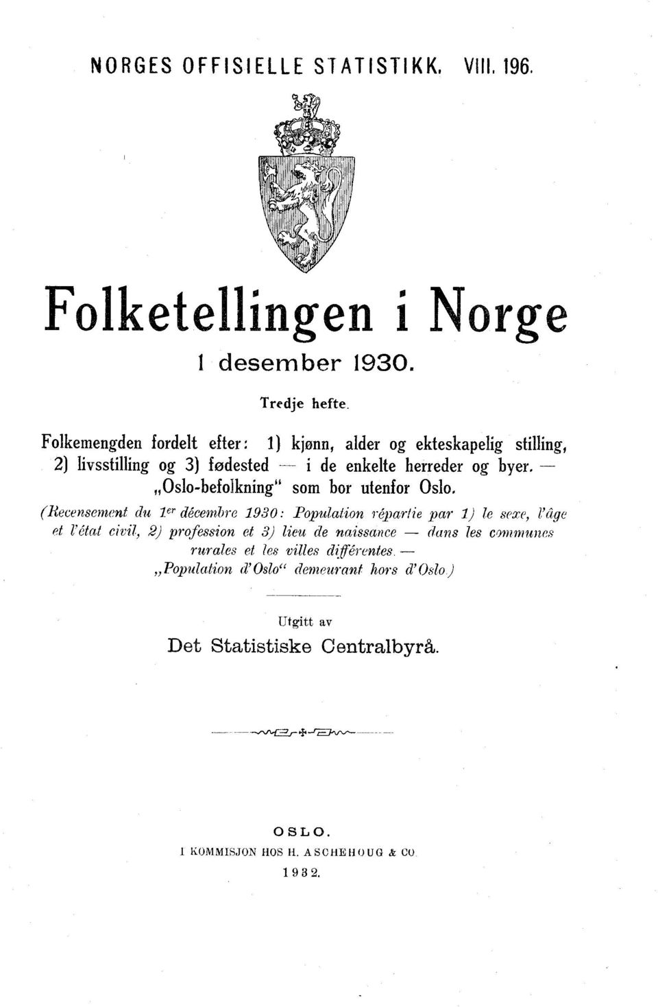 Oslobefolkning" som bor utenfor Oslo, (Recensement du er décembre 0: Population répartie par ) le sexe, l'âge et l'état civil, )