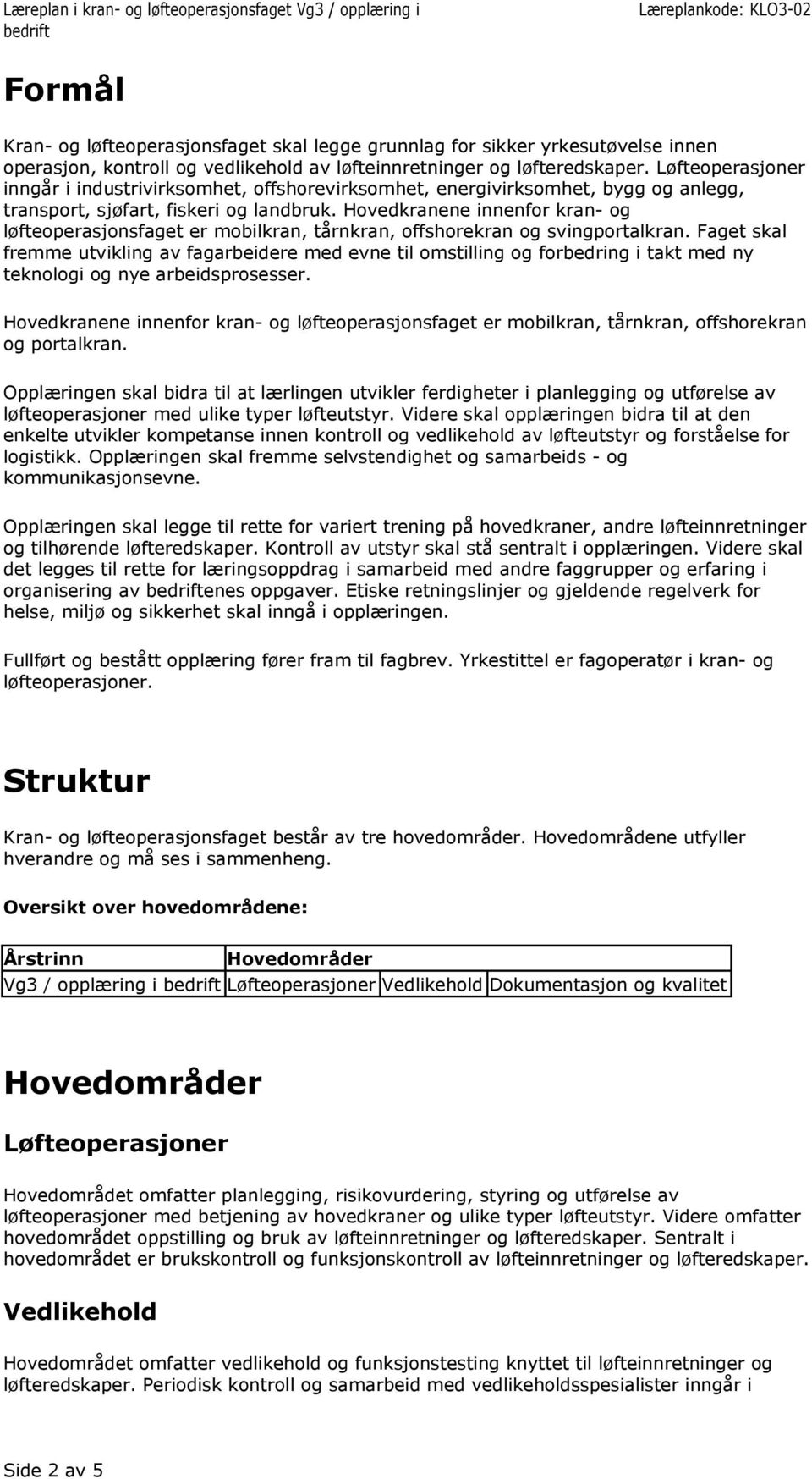 Hovedkranene innenfor kran- og løfteoperasjonsfaget er mobilkran, tårnkran, offshorekran og svingportalkran.