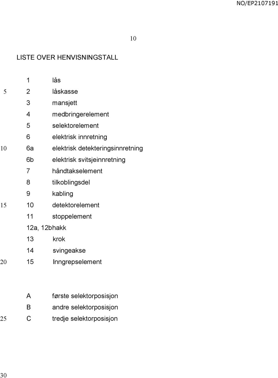 håndtakselement 8 tilkoblingsdel 9 kabling detektorelement 11 stoppelement 12a, 12bhakk 13 krok