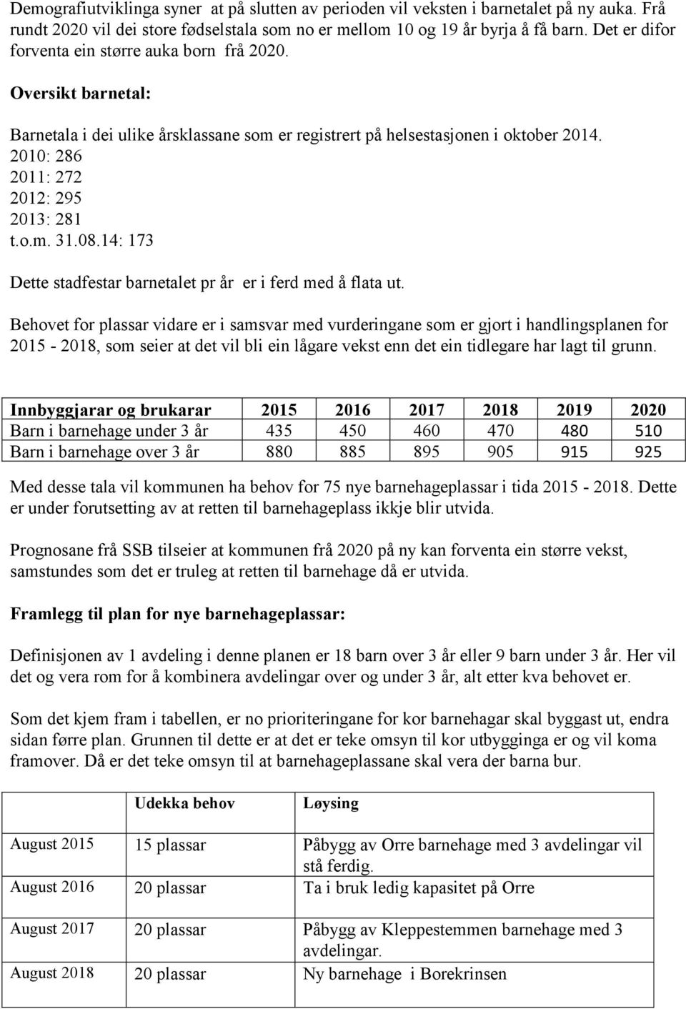 o.m. 31.08.14: 173 Dette stadfestar barnetalet pr år er i ferd med å flata ut.