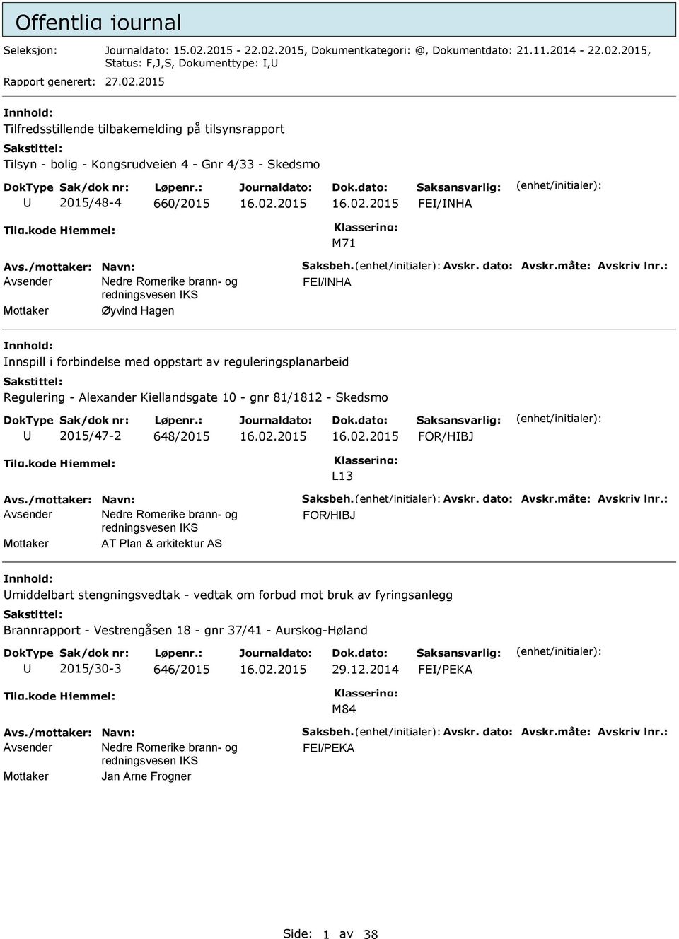 : Mottaker Øyvind Hagen nnspill i forbindelse med oppstart av reguleringsplanarbeid Regulering - Alexander Kiellandsgate 10 - gnr 81/1812 - Skedsmo 2015/47-2 648/2015 L13 Avs.