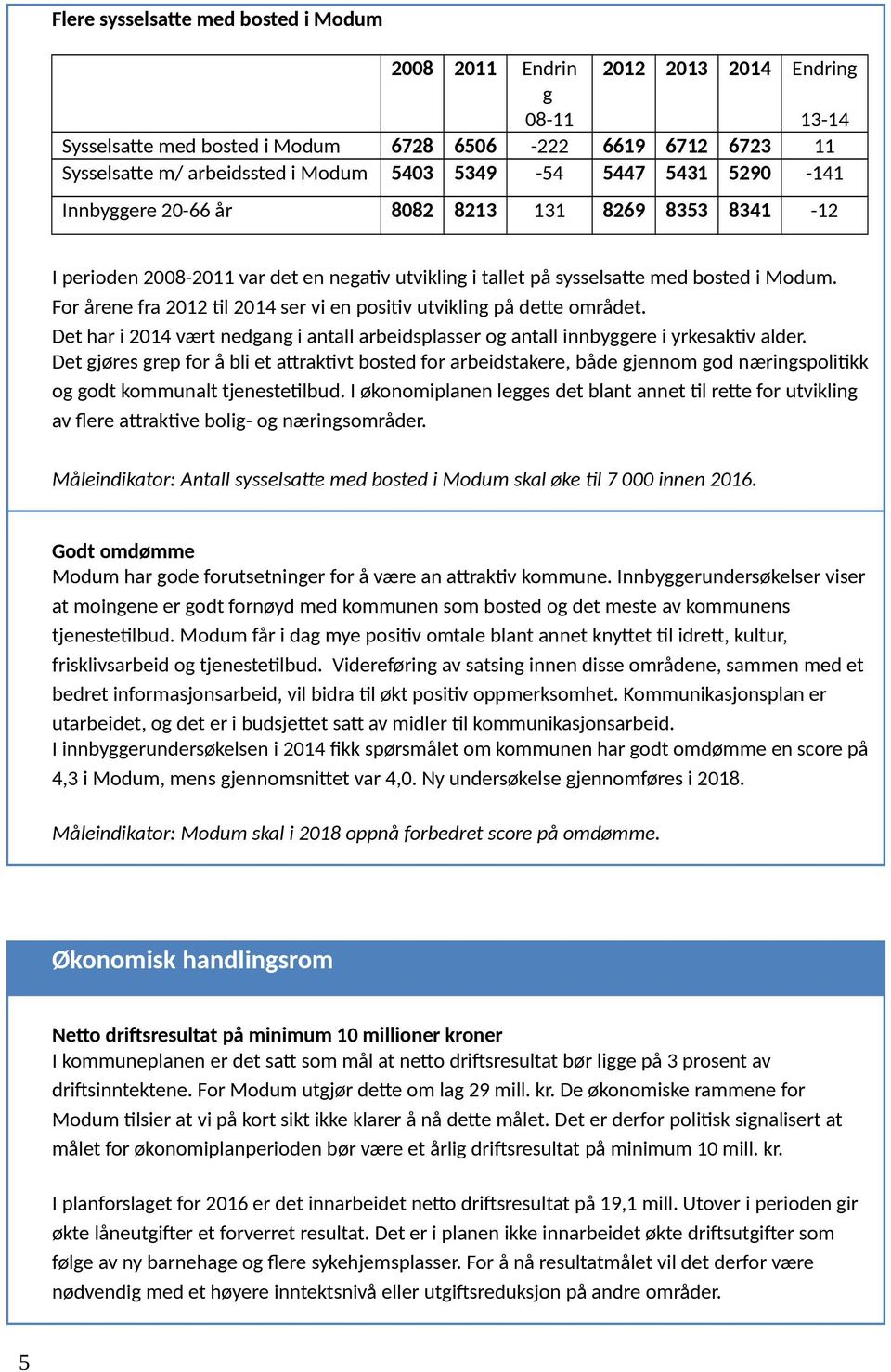 For årene fra 2012 til 2014 ser vi en positiv utvikling på dette området. Det har i 2014 vært nedgang i antall arbeidsplasser og antall innbyggere i yrkesaktiv alder.