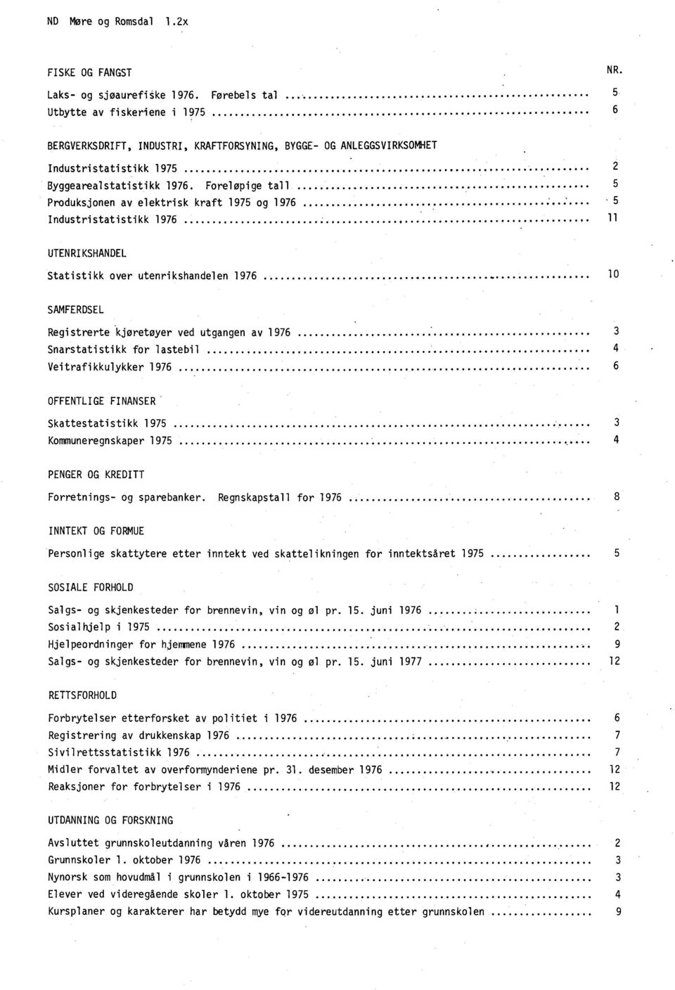 Foreløpige tall Produksjonen av elektrisk kraft 1975 og 1976 Industristatistikk 1976 2 5 5 11 UTENRIKSHANDEL Statistikk over utenrikshandelen 1976 10 SAMFERDSEL Registrerte kjøretøyer ved utgangen av