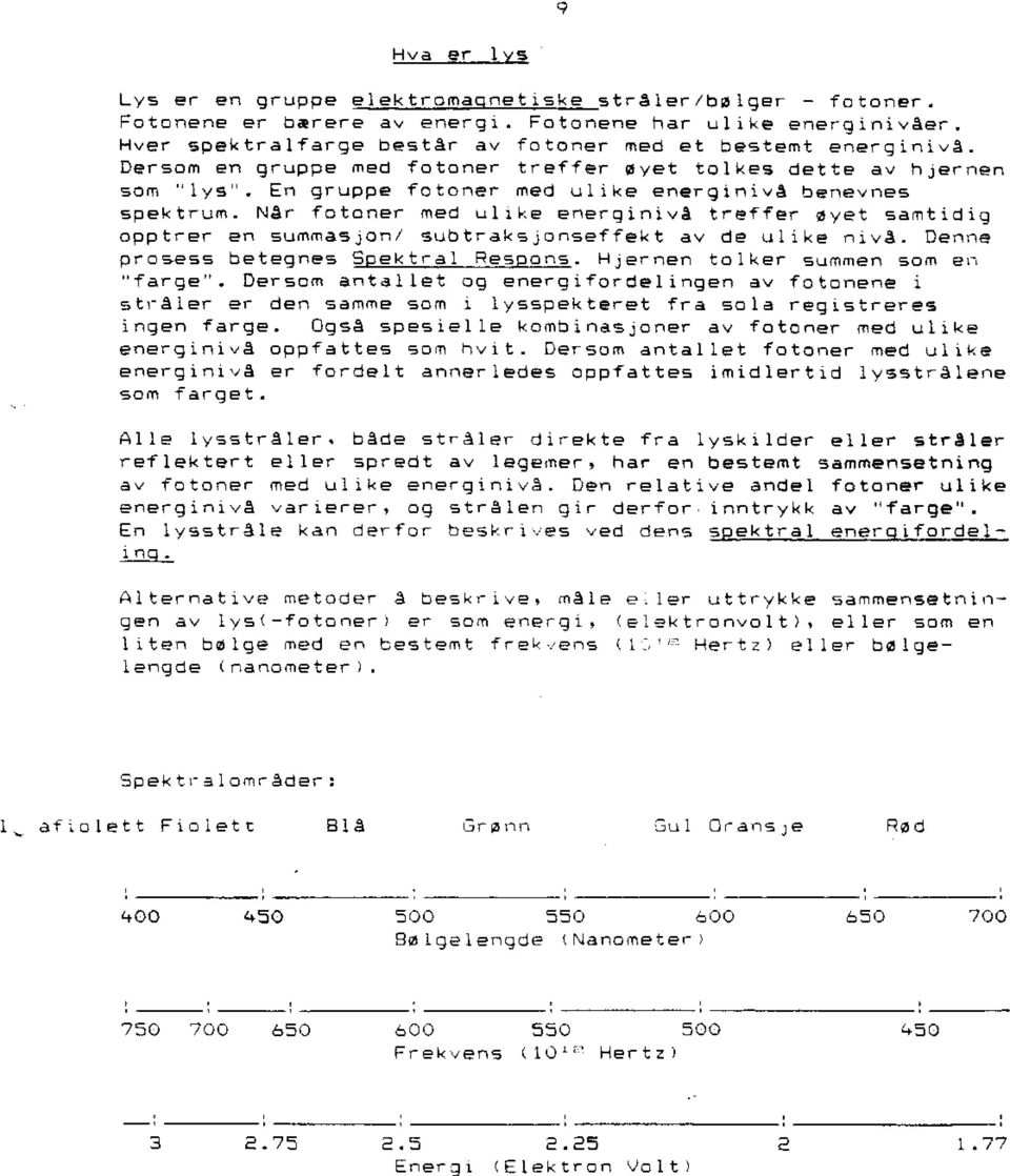 NAT fa toner med uilke energiniva treffe, 0yet samtidig opptrer en summasjonl 5ubtraksjonseffekt av de ulike niva. Denne pros-8ss betegnes Spektral Res-pons. Hjernen talker summen sam en "farge".