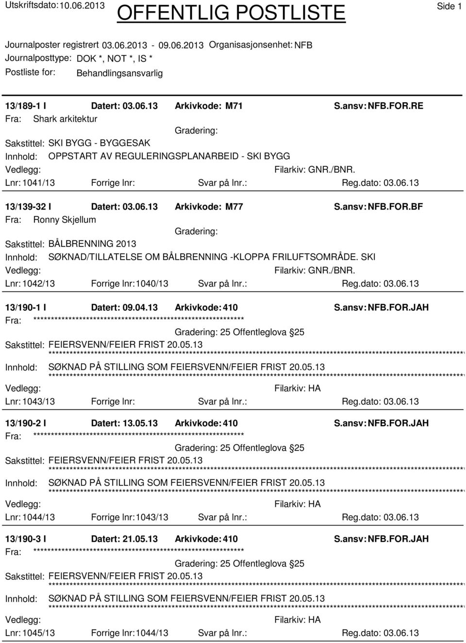 SKI Lnr: 1042/13 Forrige lnr:1040/13 Svar på lnr.: Reg.dato: 03.06.13 13/190-1 I Datert: 09.04.13 Arkivkode: 410 25 Offentleglova 25 Lnr: 1043/13 Forrige lnr: Svar på lnr.: Reg.dato: 03.06.13 13/190-2 I Datert: 13.