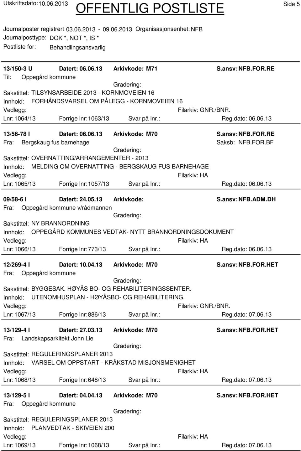 dato: 06.06.13 13/56-78 I Datert: 06.06.13 Arkivkode: M70 Fra: Bergskaug fus barnehage Saksb: NFB.FOR.