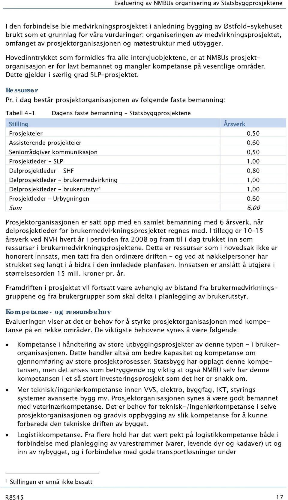 Hvedinntrykket sm frmidles fra alle intervjubjektene, er at NMBUs prsjektrganisasjn er fr lavt bemannet g mangler kmpetanse på vesentlige mråder. Dette gjelder i særlig grad SLP-prsjektet.