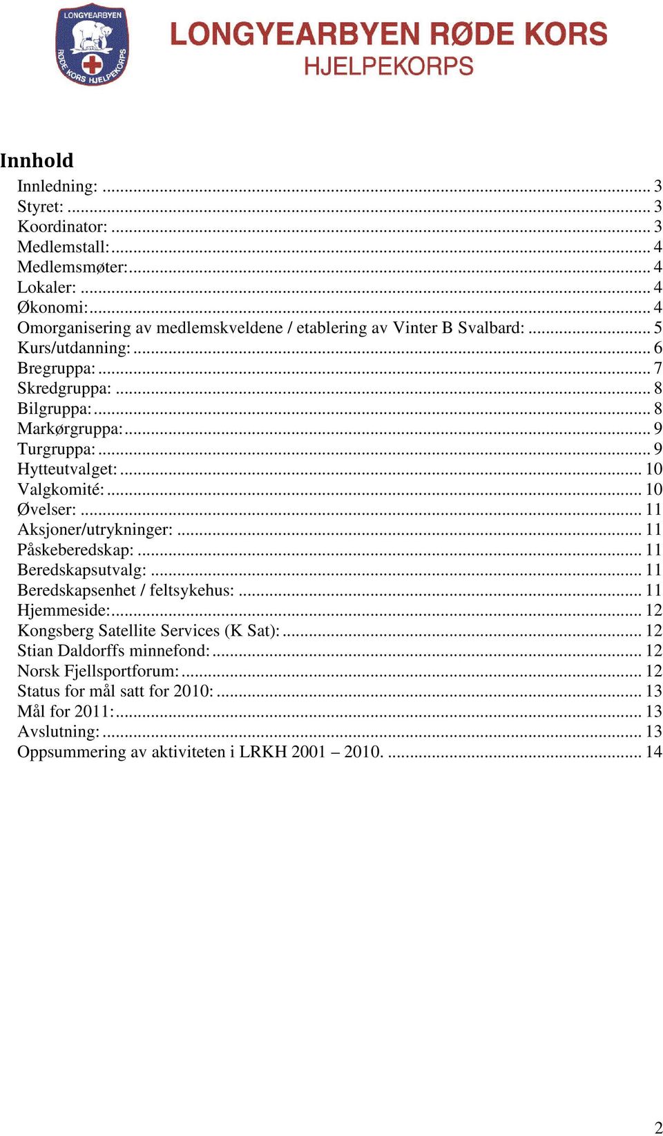 .. 9 Hytteutvalget:... 10 Valgkomité:... 10 Øvelser:... 11 Aksjoner/utrykninger:... 11 Påskeberedskap:... 11 Beredskapsutvalg:... 11 Beredskapsenhet / feltsykehus:... 11 Hjemmeside:.