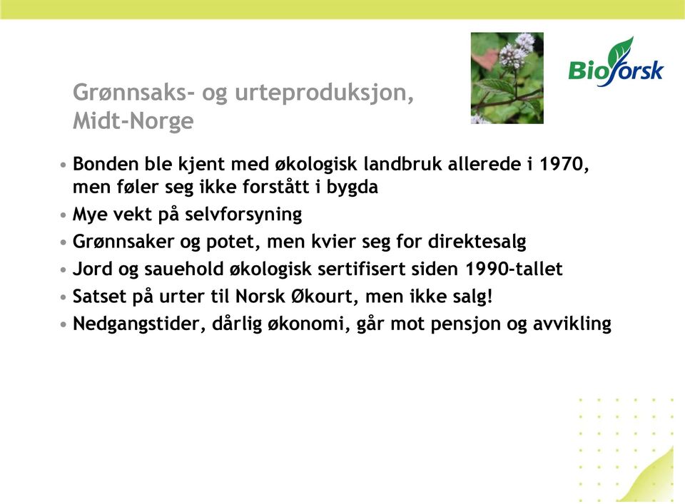 kvier seg for direktesalg Jord og sauehold økologisk sertifisert siden 1990-tallet Satset på