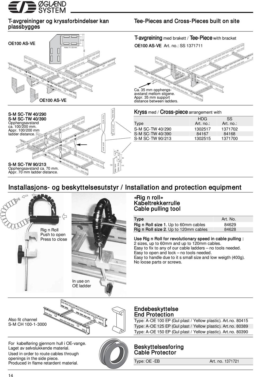 40 Kryss med / Cross-piece arrangement with HDG SS Type Art. no.: Art. no.: S-M SC-TW 40/90 13017 137170 S-M SC-TW 40/390 84167 84168 S-M SC-TW 90/13 13015 1371700 90 S-M SC-TW 90/13 Opphengsavstand ca.